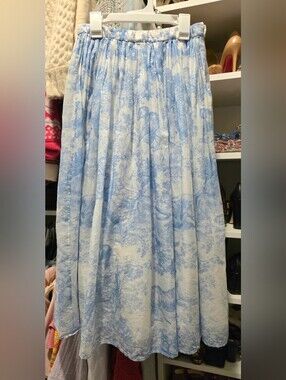 Christian Dior Toile De Jouy Light Blue Print Jungle Midi Skirt Size FR36